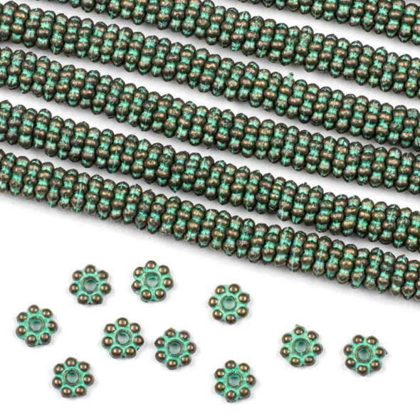 Green Bronze Colored Pewter 1.5x5mm Daisy Spacer Beads - approx. 8 inch strand - basea00143gb