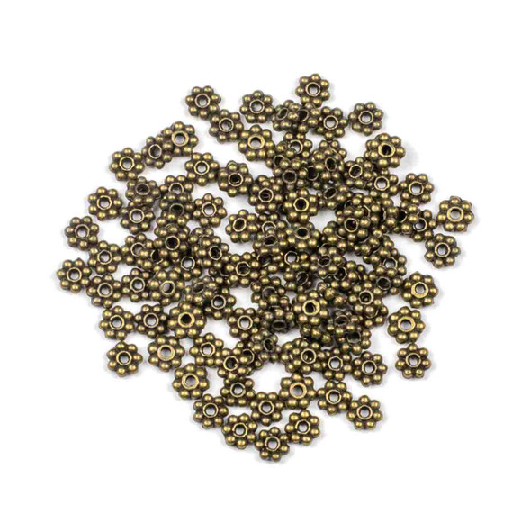 Vintage Bronze Colored Pewter 1.5x5mm Daisy Spacer Beads - approx. 8 inch strand - basea00143vb