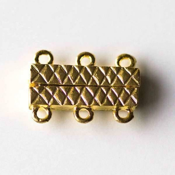 Cherry Tree Beads Gold Colored "Pewter" (zinc-based alloy) 14x21mm 3 Strand Magnetic Bar Clasp - 1 per bag - basea0421g 