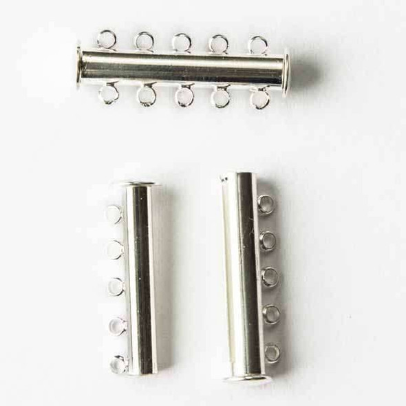 Silver Pewter 10x30mm 5 Strand Magnetic Bar Clasp - 1 per bag - basea0429s