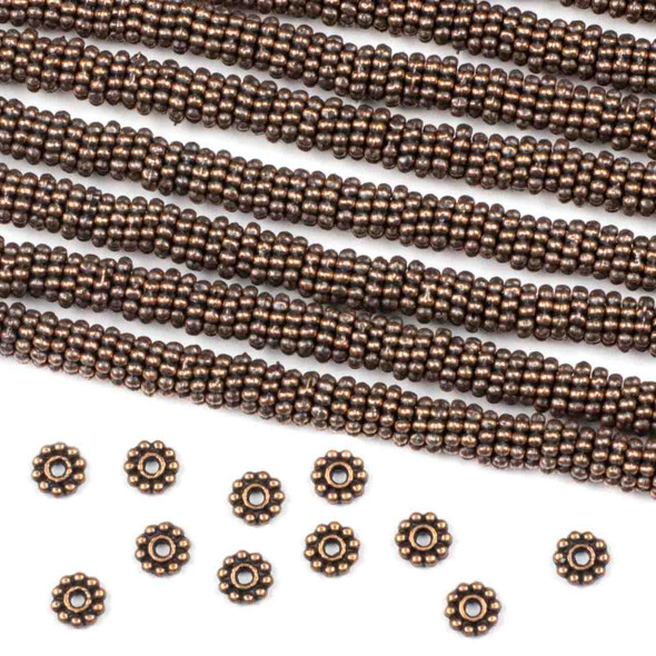Vintage Copper Colored Pewter 5mm Daisy Spacer Beads - approx. 8 inch strand - basea0805vc