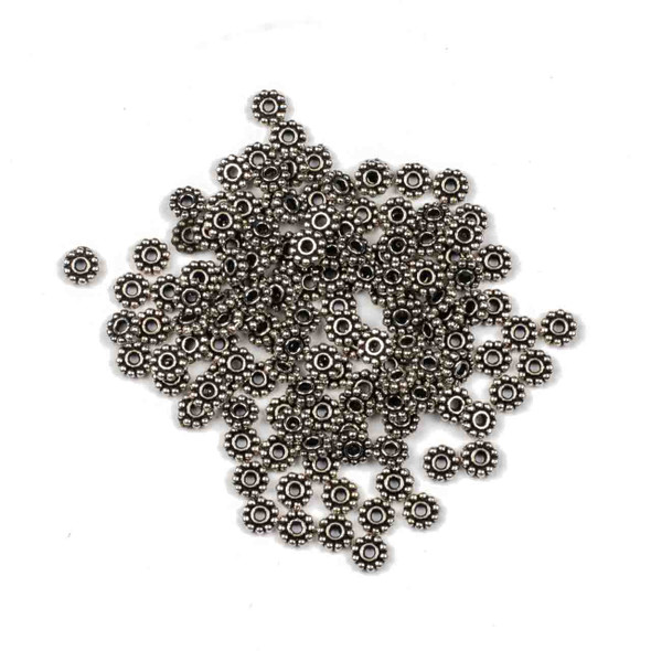 Silver "Pewter" (zinc-based alloy) 5mm Daisy Spacer Beads - approx. 8 inch strand - basea0805s