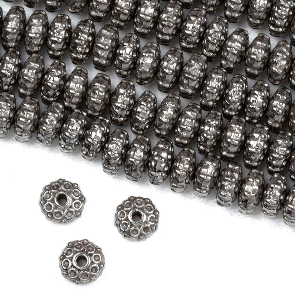 Cherry Tree Beads Vintage Silver "Pewter" (zinc-based alloy) 4x8mm Rondelle Beads with Side Circles - approx. 8 inch strand - basea0950s 