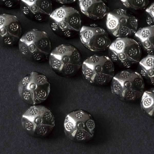 Gun Metal Colored Pewter 9mm Puff Coin with Stamped Daisies  - approx. 8 inch strand - basea11436gm