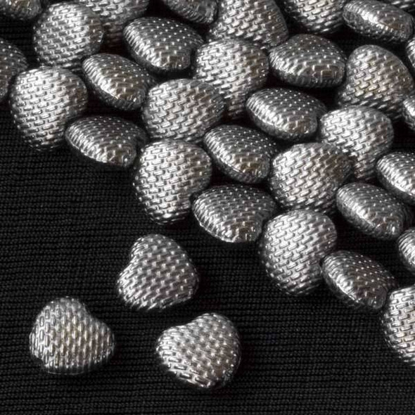 Gun Metal Colored Pewter 9x10 Textured Puff Heart Beads - approx. 8 inch strand - basea26399gm