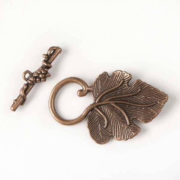 Cherry Tree Beads Vintage Copper Colored Pewter 23x47mm Grape Leaf Toggle - 3 per bag - basea5180vc 