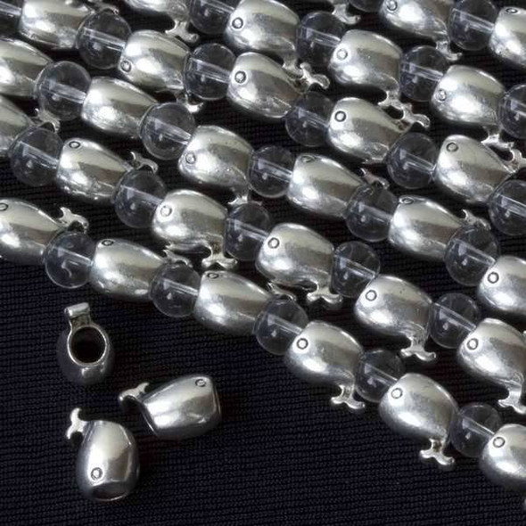 Silver Pewter 9x11mm Large Hole Whale Beads - approx. 8 inch strand - basea8in46855s