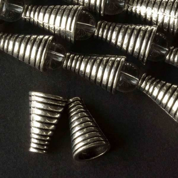 Silver Pewter 10x15mm Grooved Cone Bead Caps - approx. 8 inch strand - baseact-8560s