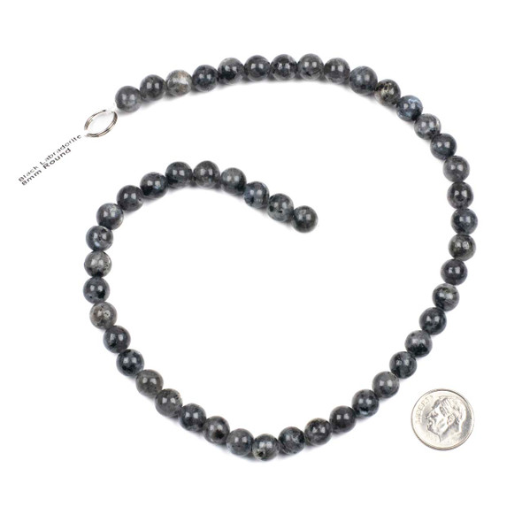 Black Labradorite/Larvikite 8mm Round Beads - 15 inch strand