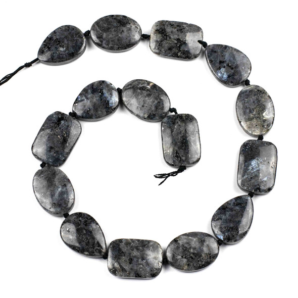 Black Labradorite/Larvikite Alternating and Knotted 18x25mm Ovals, Rectangles, and Teardrops