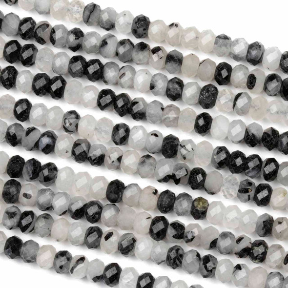 Natural Black Tourmaline Rutilated Quartz Thin Rondelle 6mm Beads