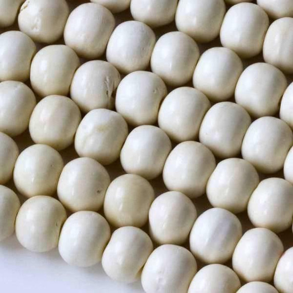 Cherry Tree Beads 12mm natural bone beads in irregular round shape with 2mm large holes, 8-inch strand.