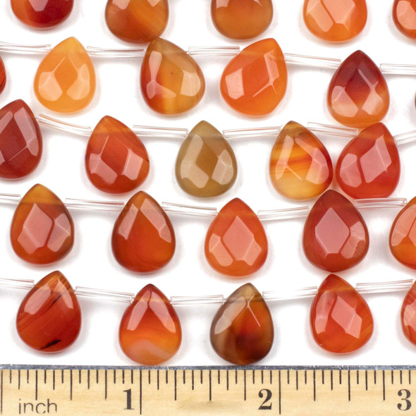 Carnelian 12x15mm Faceted Top Drilled Flat Teardrop Beads - approx. 8 inch strand, Set B