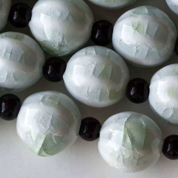 Ceramic 15mm White Crackled Pumpkin with Splashes of Green and Aqua