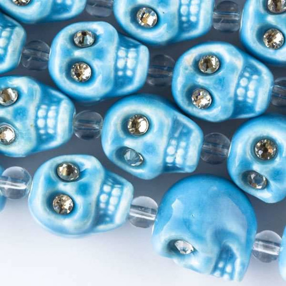 Ceramic 13mm Light Blue Skulls with Crystal Eyes