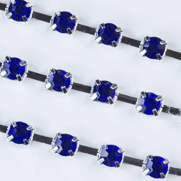 Cherry Tree Beads Silver Base Metal 3mm Cup Chain with 3mm Spaces and Sapphire Blue Crystals - 1 foot 