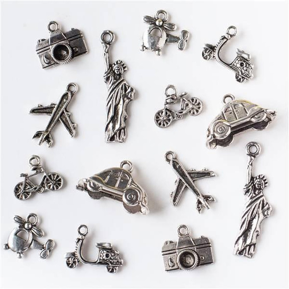 Cherry Tree Beads An Assorted Mix of 25 Silver Travel Themed Charms 