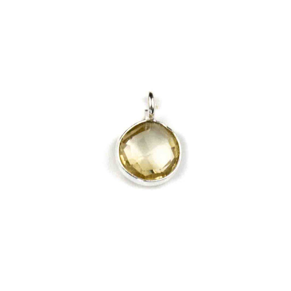 Citrine 7x10mm Faceted Tiny Coin Drop with Silver Plated Brass Bezel and Loop - 1 per bag