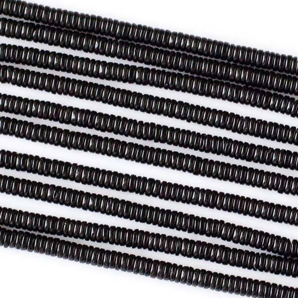 Coconut Wood 1x3mm Black Heishi Beads - 16 inch strand