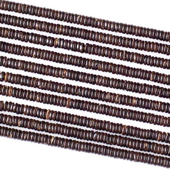 Coconut Wood 1x3mm Brown Heishi Beads - 16 inch strand