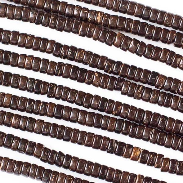Coconut Wood 2x4mm Brown Heishi Beads - 16 inch strand