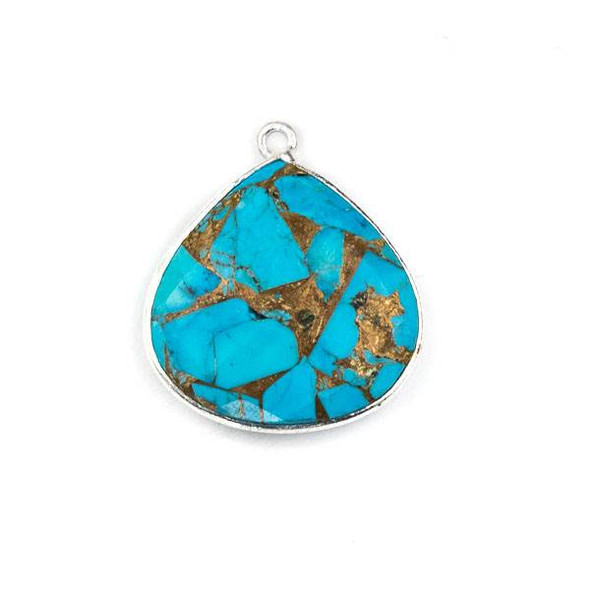 Copper Turquoise approximately 21x24mm Faceted Almond/Teardrop with Sterling Silver Bezel - 1 piece