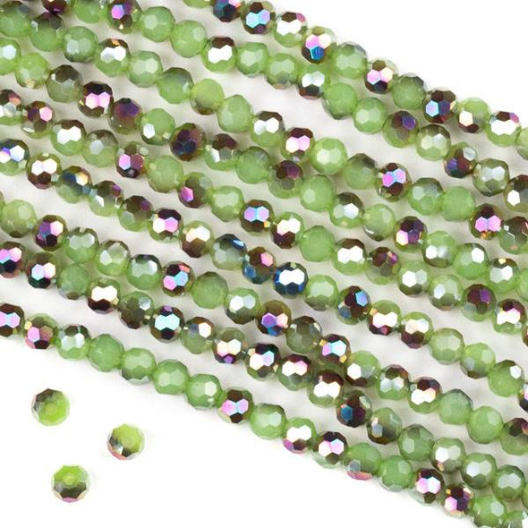 Crystal 4mm Faceted Round Beads - Opaque Hot Pink Golden Copper Kissed Spearmint Green - 15.5 inch strand