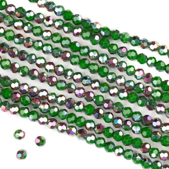 Crystal 4mm Faceted Round Beads - Opaque Hot Pink Golden Copper Kissed Green - 15.5 inch strand