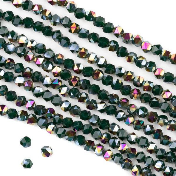 Crystal 4mm Star Cut Beads -  Opaque Hot Pink Golden Copper Kissed Forest Green - 15.5 inch strand