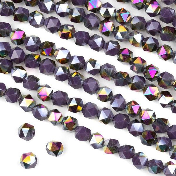 Crystal 6mm Star Cut Beads -  Opaque Hot Pink Golden Copper Kissed Dark Purple - 15.5 inch strand