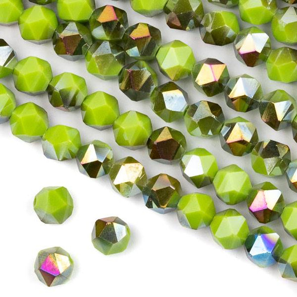 Crystal 8mm Star Cut Beads -  Opaque Hot Pink Golden Copper Kissed Sour Apple Green - 15.5 inch strand