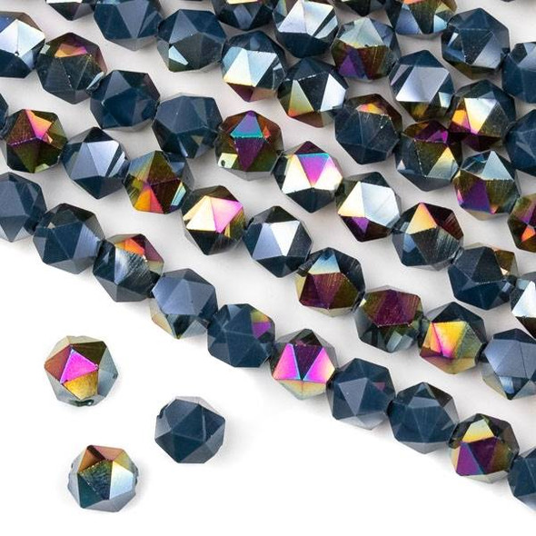Crystal 8mm Star Cut Beads -  Opaque Hot Pink Golden Copper Kissed Deep Lake Blue - 15.5 inch strand