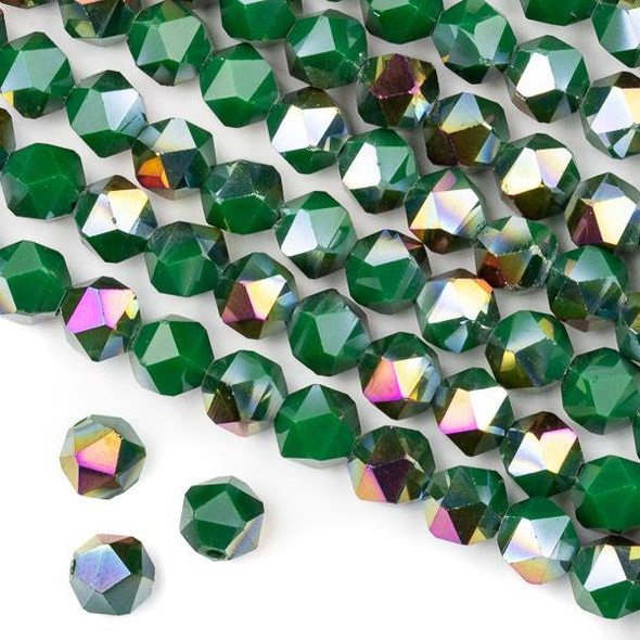 Crystal 8mm Star Cut Beads -  Opaque Hot Pink Golden Copper Kissed Green - 15.5 inch strand