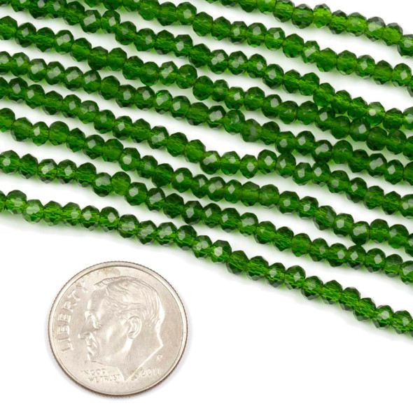 Crystal 2x2mm Dark Emerald Green Rondelle Beads -Approx. 15.5 inch strand