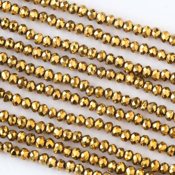 Crystal 2x2mm Opaque Gold Faceted Rondelle Beads -Approx. 15.5 inch strand
