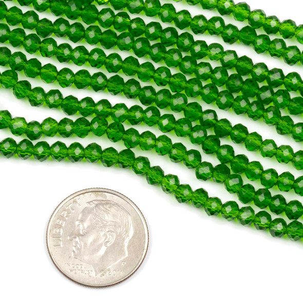 Crystal 2x3mm Dark Emerald Green Rondelle Beads -Approx. 15.5 inch strand