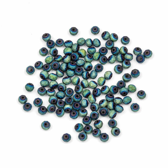 Crystal 3x4mm Opaque Matte Blue Green Rainbow Faceted Rondelle Beads - Approx. 15.5 inch strand