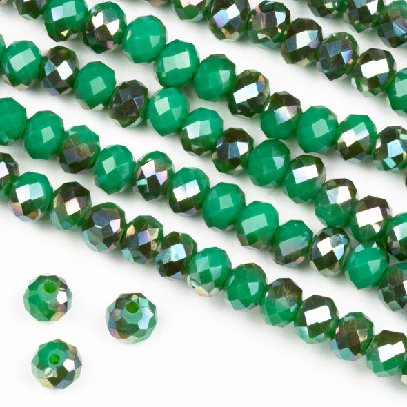 Crystal 4x6mm Opaque Bronze Kissed Jade Green Rondelle Beads -Approx. 15.5 inch strand