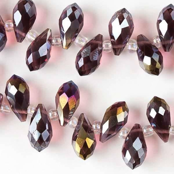 Cherry Tree Beads Crystal 6x12mm Amethyst Top Drilled Briolette Beads with an AB finish - 12 inch strand 