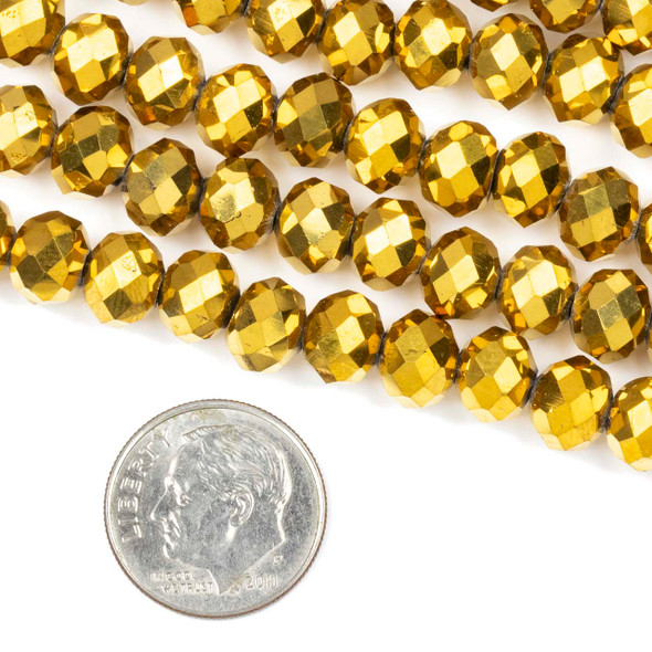 Crystal 6x8mm Opaque Gold Faceted Rondelle Beads - approx. 15 inch strand