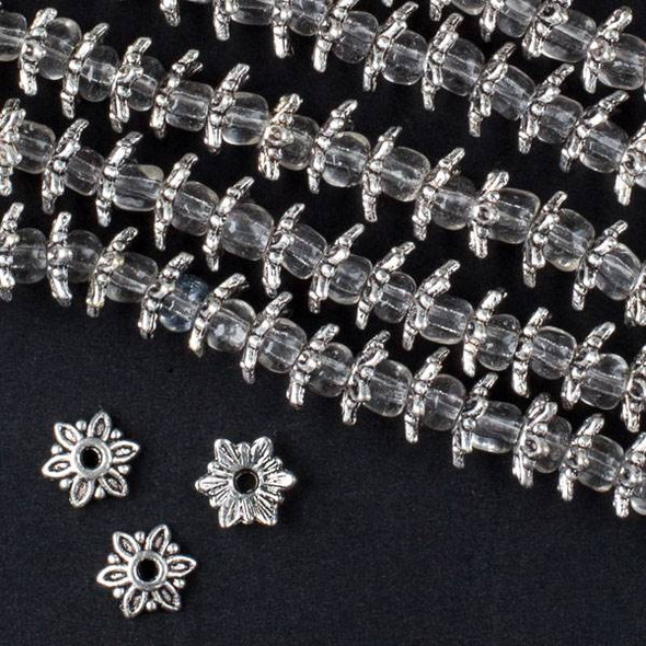 Silver Pewter 1x7mm Pointed Bead Caps - approx. 8 inch strand - CTB00002s