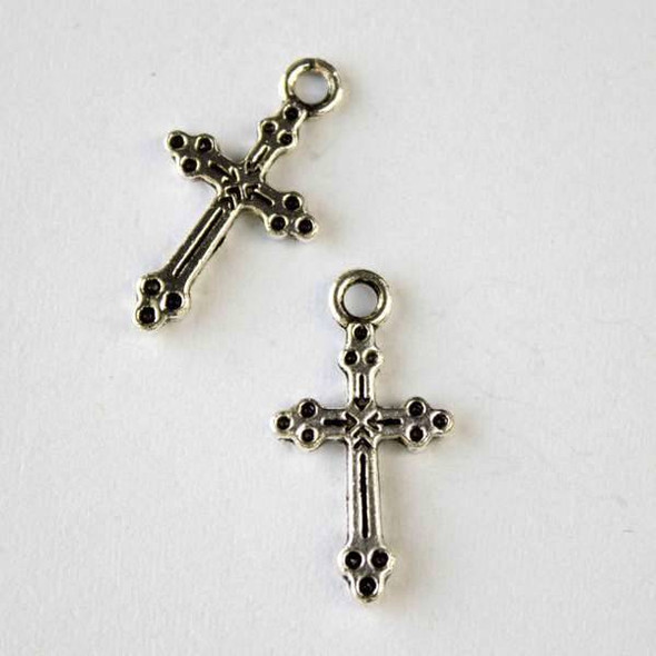 Silver Pewter 12x21mm Rosary Cross Charm - 10 per bag