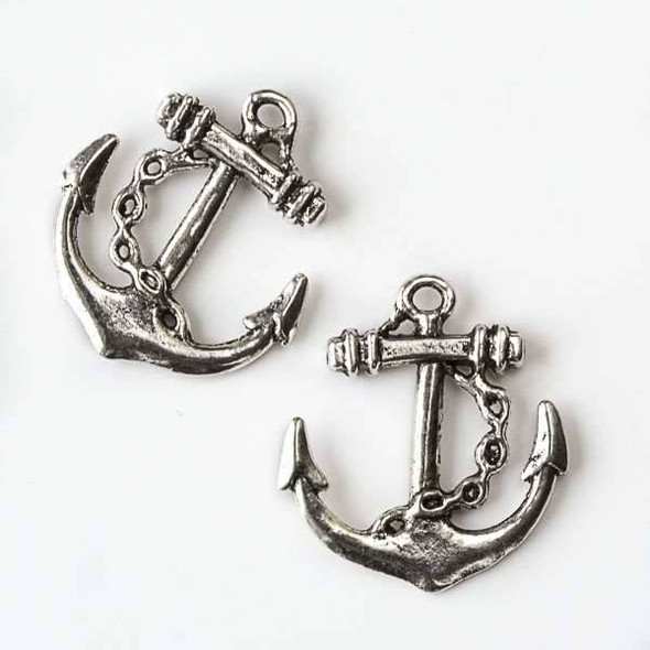 Silver Pewter 24x27mm Large Anchor with Chain Charm - 6 per bag