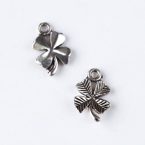 Silver Pewter 10x15mm Textured Four Leaf Clover Charm - 10 per bag