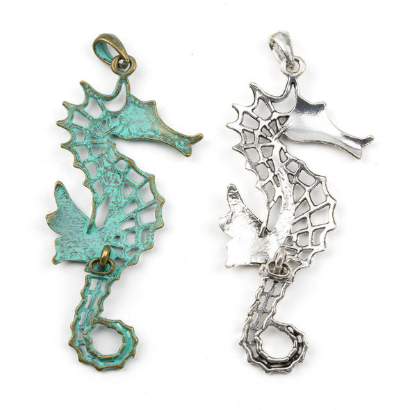 Cherry Tree Beads Pewter 39x95mm Seahorse Pendant with Dangle Tail - 1 per bag 