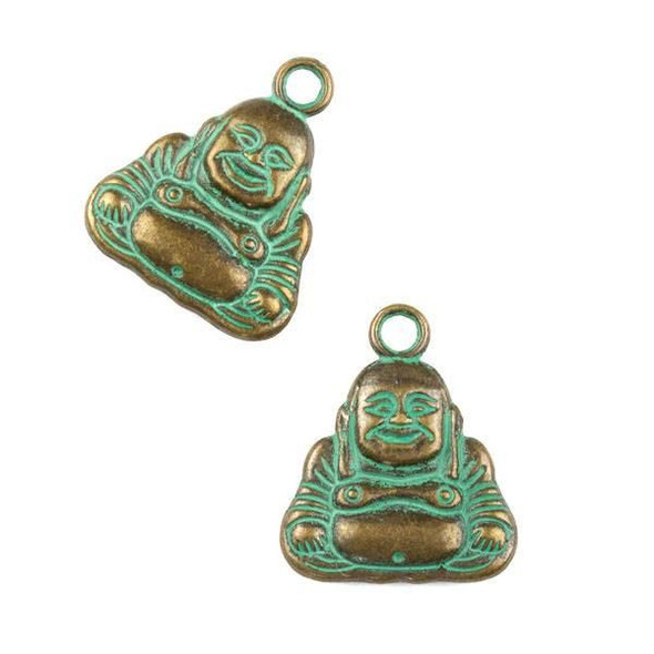 Cherry Tree Beads Green Bronze Colored "Pewter" (zinc-based alloy) 21x25mm Happy Buddha Pendant - 6 per bag 
