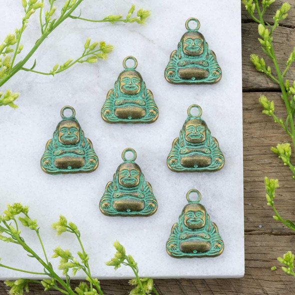 Cherry Tree Beads Green Bronze Colored "Pewter" (zinc-based alloy) 21x25mm Happy Buddha Pendant - CTB09139gb 