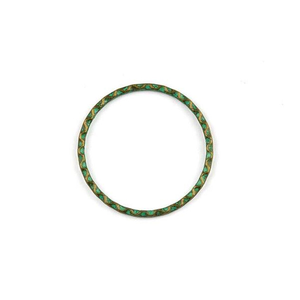 Green Bronze Colored Pewter 32mm Textured Hoops - 2 per bag