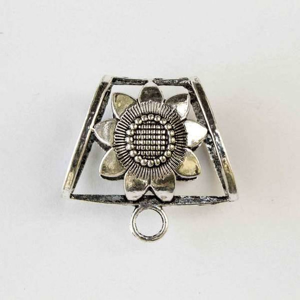 Silver Pewter 37x39mm Scarf Bail or Center Piece Pendant Drop with a Large Sunflower and a 25mm Large Hole - 1 per bag