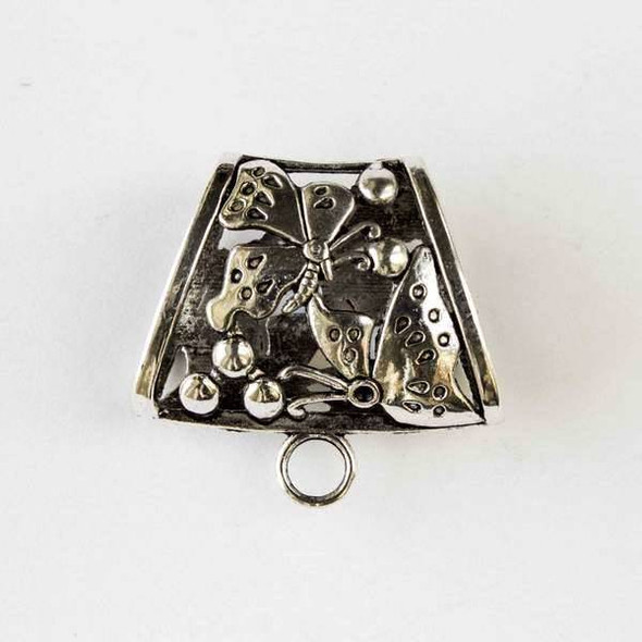 Silver Pewter 36x39mm Scarf Bail or Center Piece Pendant Drop with Two Butterflies and a 13x26mm Large Hole - 1 per bag